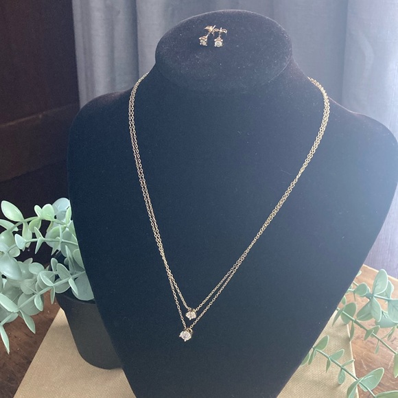 Avon Jewelry, GoldTone Double Layer Chain/Solitaire Necklace/Earring ~ NWOT NE29 - Picture 1 of 17